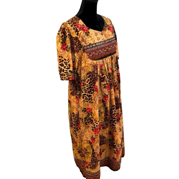 Vtg Phases Women’s House Patio Dress Size Med Cheetah Rose Print 100% Cotton - Picture 2 of 14